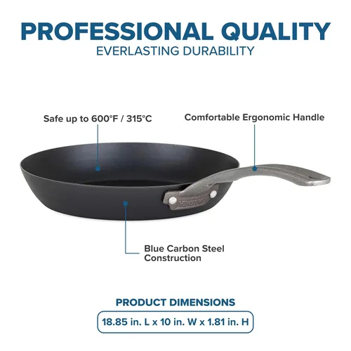 Vista 4 de Viking Sartén antiadherente, utensilios de cocina de acero al carbono azul de 10 pulgadas, negro