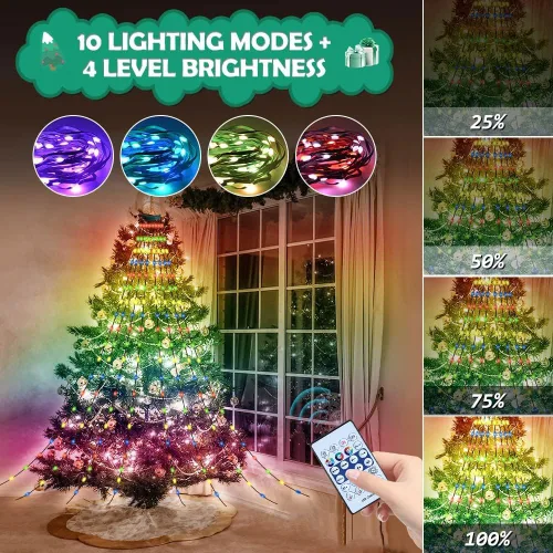 Vista 5 de Luces de cadena para árbol de Navidad con control de aplicación inteligente Ring, 200 LED con sincronización de música, cambio