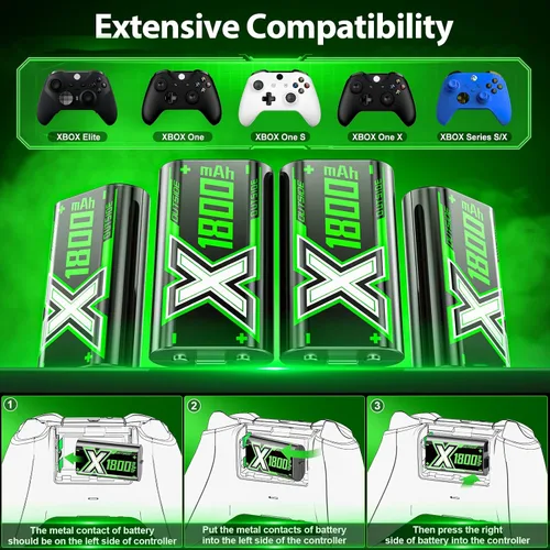 Vista 4 de Kytok Paquete de baterías recargables cargador de batería compatible con Xbox OneSeries XSXbox Elite 4 x 1800 mAh controlador de batería de repuesto