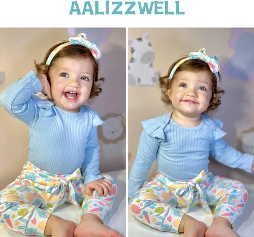 Vista 70 de Aalizzwell Conjunto de mameluco acanalado para bebé recién nacido prematuro para otoño e invierno