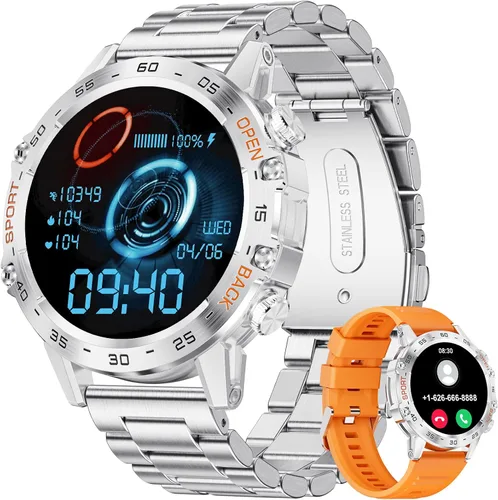 Vista 10 de SUNKTA Reloj inteligente militar para hombres (responder/realizar llamadas), 100 modos deportivos, reloj de fitness impermeable 5 ATM con monitor
