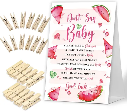 Vista 13 de No digas juego de bebé, Here Comes the Sun, juego de baby shower incluye letrero de baby shower y 50 pinzas para la ropa, decoración de baby shower