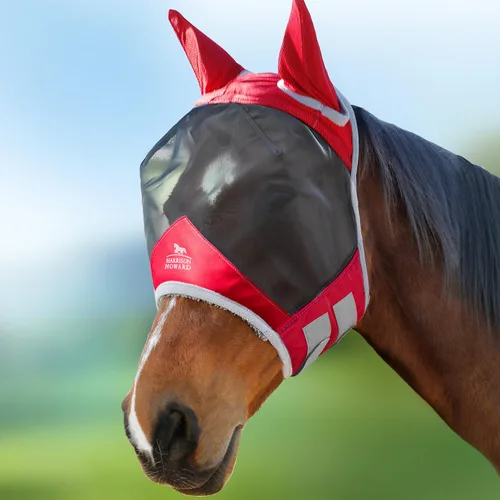 Vista 11 de Harrison Howard CareMaster Pro - Máscara luminosa para moscas de caballo, gran espacio de ojos estándar con orejas, protección UV para caballo