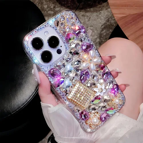 Vista 7 de Compatible con iPhone 6/6S/7/8 Bling Glitter Case Luxury Cute Sparkle Rhinestone Diamond Femenino Funda protectora para mujeres y niñas, color morado