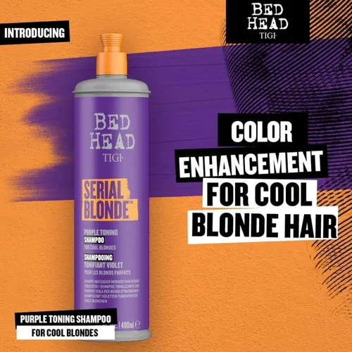 Vista 5 de Bed Head by TIGI Serial Blonde Purple - Champú tonificante para rubias frías, neutraliza los tonos de latón, sin sulfatos, 13.53 onzas líquidas