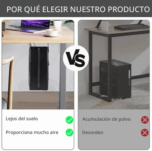 Vista 2 de Soporte para PC debajo del escritorio, negro, fijo