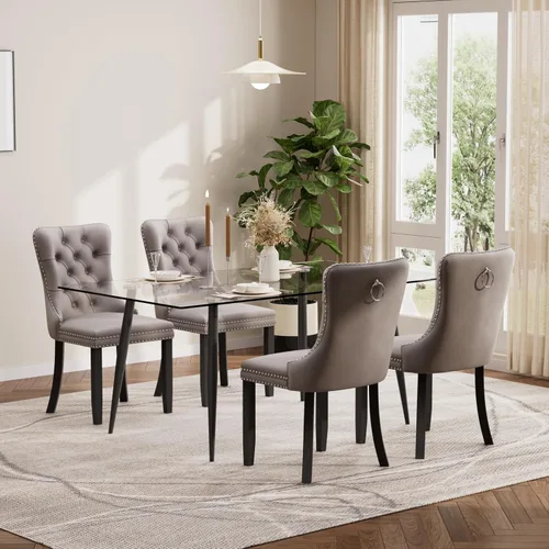 Vista 117 de Baysitone Juego de mesa de comedor de cristal de 51 pulgadas para 4, juego de 5 piezas de comedor moderno, mesa de cocina rectangular de vidrio
