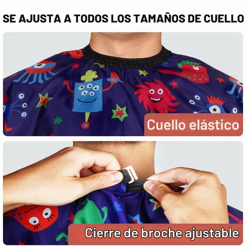 Vista 2 de Capa de peluquería para niños con cepillo para el cuello, capa profesional de corte de pelo con cierre a presión ajustable