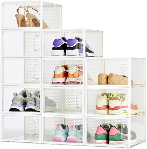 Vista 7 de Amazon Basics Caja organizadora de zapatos transparente apilable y plegable, pequeña, paquete de 12