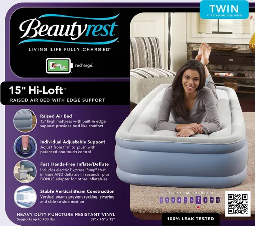 Vista 6 de Simmons beautyrest Hi-Loft Express colchón: raised-profile de aire inflable cama de aire con bomba de exterior, full, Vinilo, gemelo