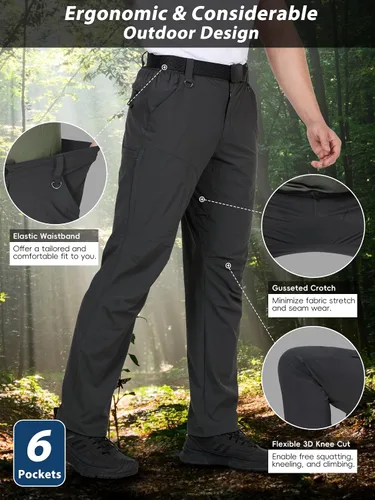 Vista 5 de Pantalones de senderismo para hombre, ligeros, de carga, de trabajo, tácticos, de nailon, elásticos, impermeables, de secado rápido, para pesca