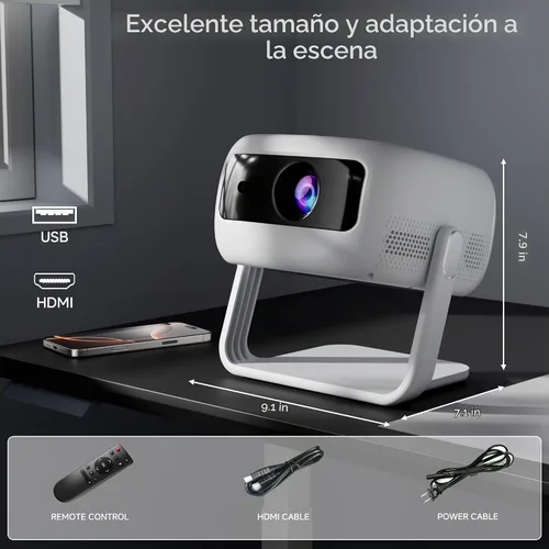 Vista 8 de [Soporte ajustable de 360°] Mini proyector con WiFi y Bluetooth: enfoque eléctrico y Keystone automático compatible con 1080p, 15000L, proyector
