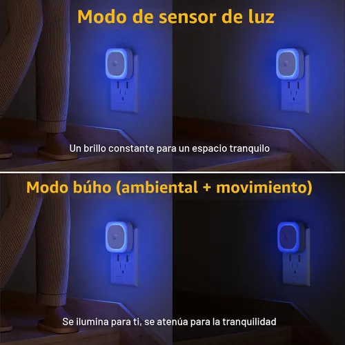 Vista 2 de YUNLEX Paquete de 2 luces nocturnas enchufables con sensor de movimiento y sensor de atardecer a amanecer, 3 modos de sensor, luces nocturnas azules