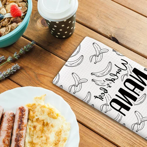 Vista 4 de Regalos de plátano para decoración de toallas de cocina, divertidos regalos para la abuela de parte de nietos, paños de cocina de mano, regalo retro