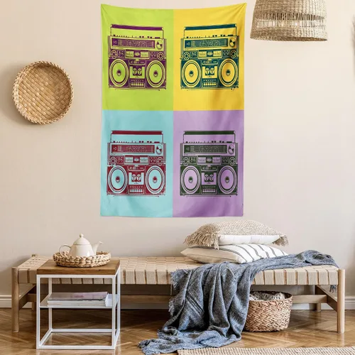 Vista 6 de Lunarable Tapiz de los años 90, historia inspirada en el arte pop, ilustración temática de baile de celebración, decoración de tela para colgar