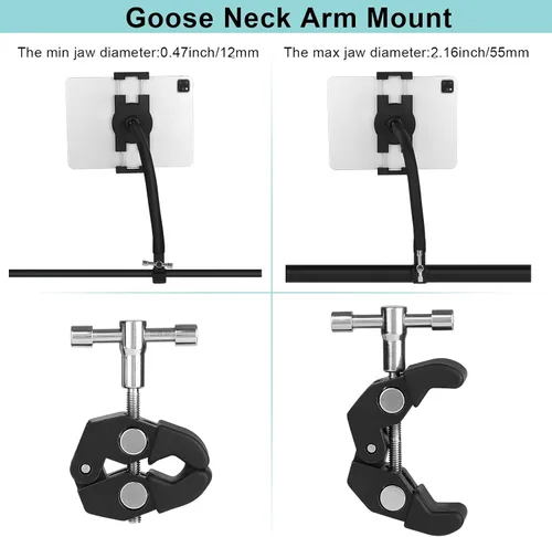 Vista 8 de Mippko Soporte para tableta para cinta de correr/elíptica/bicicleta giratoria/pelotón/ciclo interior, brazo de cuello de cisne, soporte