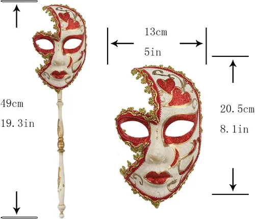 Vista 4 de YU FENG Paquete de 2 máscaras de cosplay para parejas, carnaval musical veneciano, Mardi Gras, máscara de mascarada en un palo para fiesta