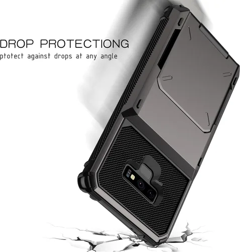 Vista 6 de Asuwish Funda de teléfono para Samsung Galaxy Note 9 con protector de pantalla de vidrio templado y ranura para tarjeta de crédito, funda protectora