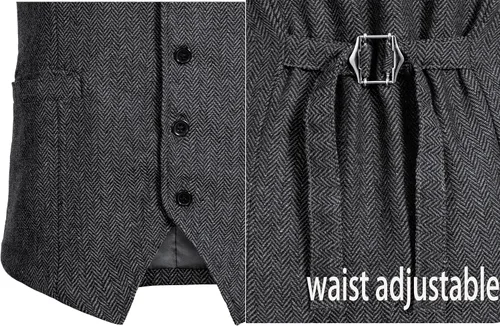 Vista 4 de TOGROP Chaleco de disfraz de los años 20 para hombre, sombrero y accesorios para reloj de bolsillo, juego de accesorios para fiesta de adultos