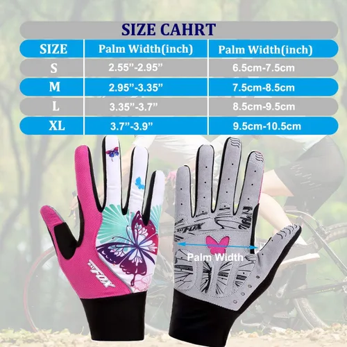 Vista 6 de DuShow Guantes de ciclismo para mujer, guantes de entrenamiento florales rosas para mujer, guantes de ciclismo de dedo completo, guantes