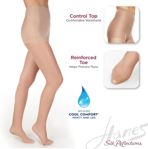 Vista 3 de Hanes Silk Reflections - Pantimedias sedosas transparentes y con control superior, puntera reforzada