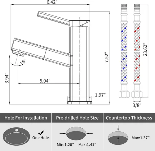 Vista 5 de KAIYING Grifo de lavabo de baño con rociador extraíble, grifo mezclador de lavabo de una sola manija para agua fría y caliente, grifo de fregadero