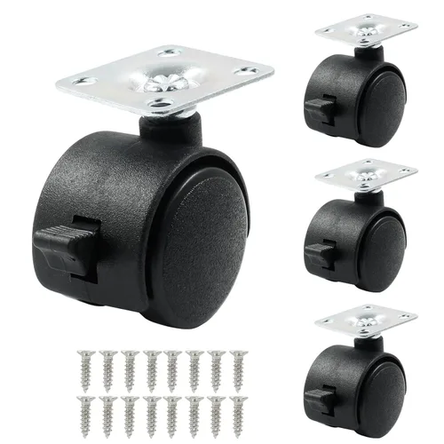 Vista 15 de 4 piezas de ruedas giratorias de 1 pulgada, ruedas de placa de nylon negro, ruedas giratorias de placa resistente de repuesto para muebles, carro