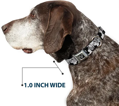 Vista 6 de Collar de perro hebilla de cinturón de seguridad Mickey Mouse cabeza apilada gris negro 9 a 15 pulgadas 1.0 pulgadas ancho Mickey Mouse Head