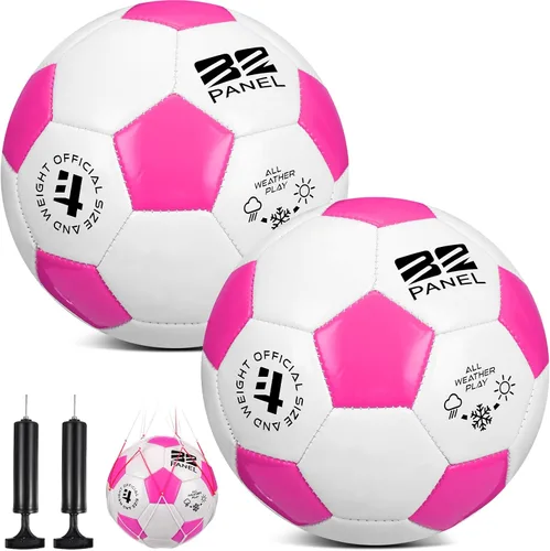 Vista 13 de Shappy 2 pelotas de fútbol a granel con bomba, bolsa de malla, tamaño oficial 3, 4, 5, pelota de fútbol colorida para interiores y exteriores