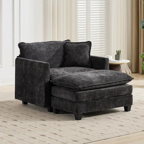 Vista 127 de Sofá seccional modular verde de 111.5", sofás seccionales grandes de 3 plazas para sala de estar, sofá nube oversized de tela chenille con otomana