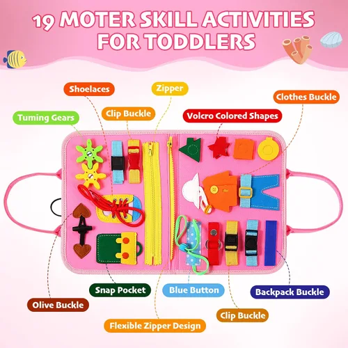 Vista 6 de Hooku Tablero de actividades para niños de 1 año, juguetes sensoriales Montessori para niños pequeños de 1 a 3 años, actividades de aprendizaje