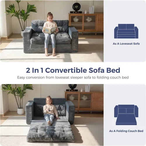 Vista 4 de MAXYOYO - Sofá cama convertible, sofá cama desplegable de dos plazas, sofá cama plegable 2 en 1, sofá de piso desplegable con almohadas para sala