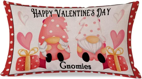 Vista 8 de Feliz día de San Valentín, lindos gnomos con almohadas lumbares de corazón, fundas de almohada decorativas de 12 x 20 pulgadas, funda de cojín