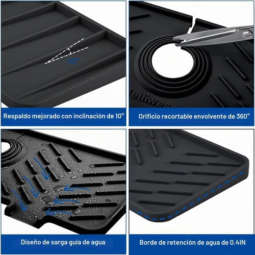 Vista 5 de Alfombrilla de Silicona para Grifo de Fregadero de Cocina – Gen 3 Protector contra Salpicaduras con Pendiente de 10° con Orificio Recortable