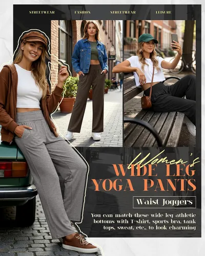 Vista 154 de Neer - Conjunto de 3 pantalones de yoga de pierna ancha para mujer - Pantalones deportivos cómodos, holgados, de cintura alta y casuales