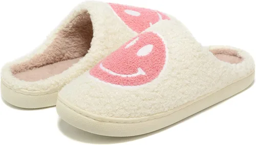 Vista 2 de Pantuflas retro peludas para mujeres y hombres, retro, suaves, esponjosas, cálidas, para el hogar, antideslizantes, estilo de pareja, informales