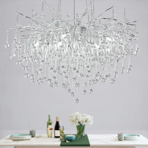 Vista 15 de Candelabro de cristal para comedor, lámpara moderna de 24 pulgadas para sala de estar, candelabros de rama de árbol dorado con 8 luces, lámpara