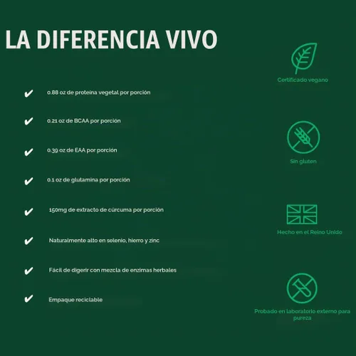 Vista 5 de Vivo life Perform Plant Protein en polvo, 0.88 oz de proteína con 0.21 oz