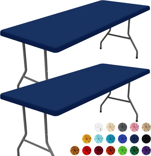 Vista 23 de Moosfor Paquete de 2 manteles rectangulares de elastano de 4 pies, elásticos y ajustables para pícnic, cubierta de mesa de patio elástica y lavable