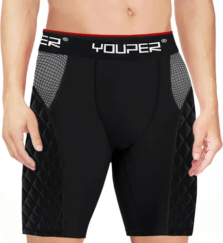 Vista 2 de Youper Youth Elite Pantalones Cortos Deslizantes Acolchados de Compresión con Bolsillo para Copa para Béisbol, Fútbol Americano