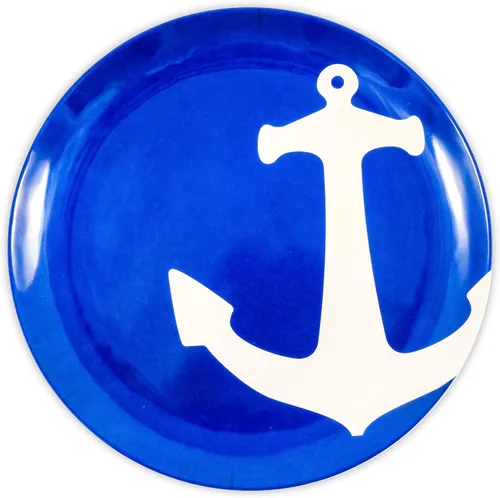 Vista 8 de Camco Juego de vajilla de melamina de 12 piezas - Presenta diseño náutico azul y blanco - Incluye 4 cuencos, 4 platos de ensalada y 4 platos llanos