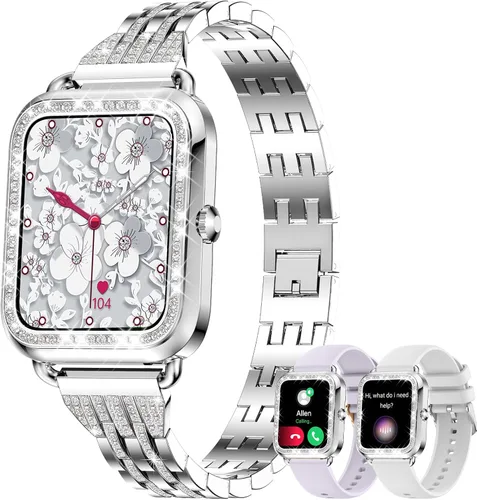 Vista 10 de Relojes inteligentes para mujer con diamantes (respuesta/hacer llamadas), pantalla táctil HD de 1.29 pulgadas, reloj inteligente Android, rastreador