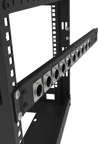 Vista 5 de Panel de conexión con bisagras de 12 puertos, pasos/orificios, conectores tipo D de 1U de 19 pulgadas para montaje en rack, audio con lado