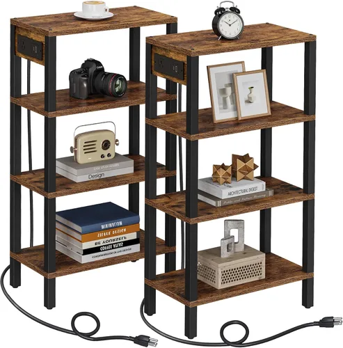 Vista 29 de TUTOTAK - Mesa auxiliar pequeña con estación de carga; mesa lateral estrecha con puertos USB y tomas de corriente; mesa de sofá delgada; mesita
