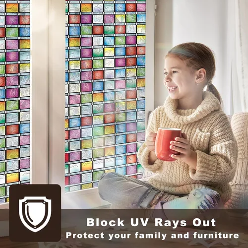 Vista 4 de ConCus-T Película de privacidad para vidrieras de vidrio, película de privacidad de arcoíris para ventanas de vidrio, película de privacidad