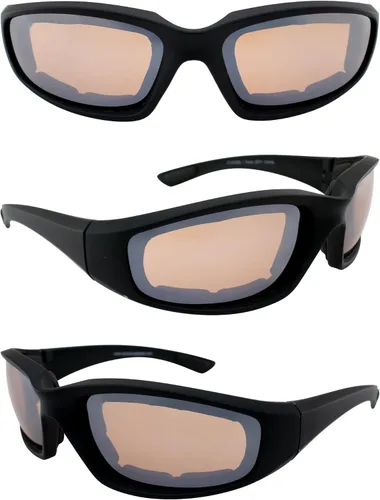 Vista 8 de MAXX Gafas de sol acolchadas de espuma TR90 para motocicleta, montura negra con lentes ámbar HD