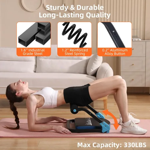 Vista 5 de Máquina de abdominales con bandas de resistencia para ejercicio abdominal, 3 niveles ajustables, equipo de ejercicio de sentadilla para gimnasio