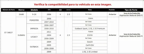 Vista 2 de Autopart T Sensor de O2 Upstream para Subaru Forester/Impreza/Legacy/Outback, SAAB 9-2X 2.5L 2006-10 - ST-54027