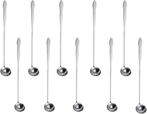 Vista 11 de Juego de 8 cucharas mezcladoras de acero inoxidable con mango largo de 7.9 in para café, batidos, jugos, cócteles