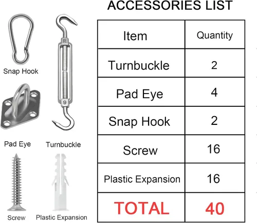 Vista 3 de Amagenix Kit de accesorios de vela de 5 pulgadas para instalación de toldo rectangular y cuadrado, accesorios de acero inoxidable de grado 304